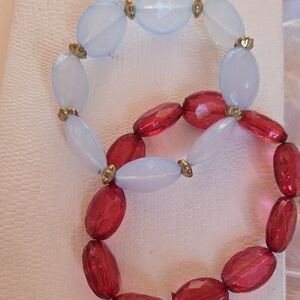 Elegant Red and Blue Beaded Bracelet Set